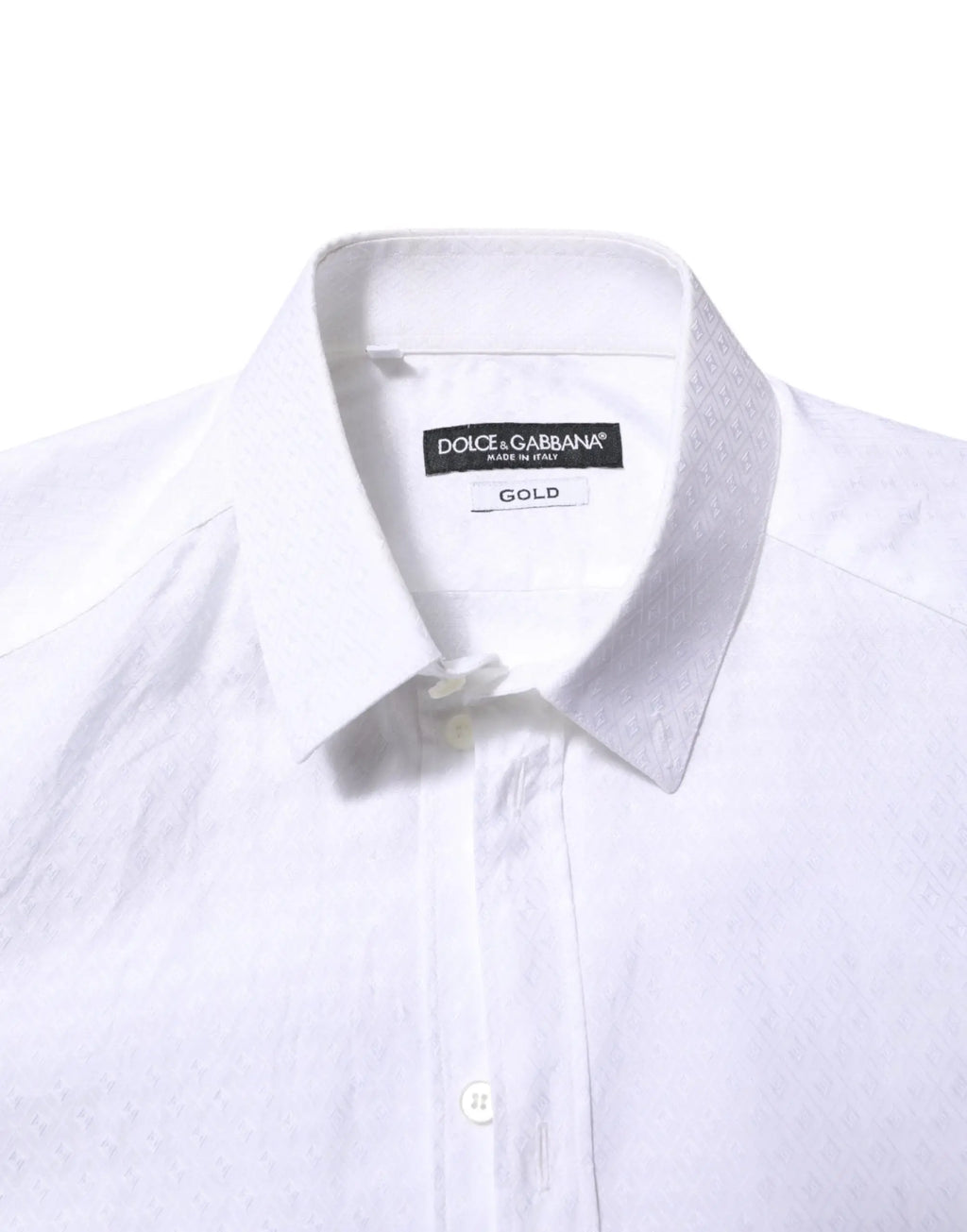 Chemise habillée blanche dolce et gabbana en coton avec col net texture subtile étiquette or fabriquée en italie