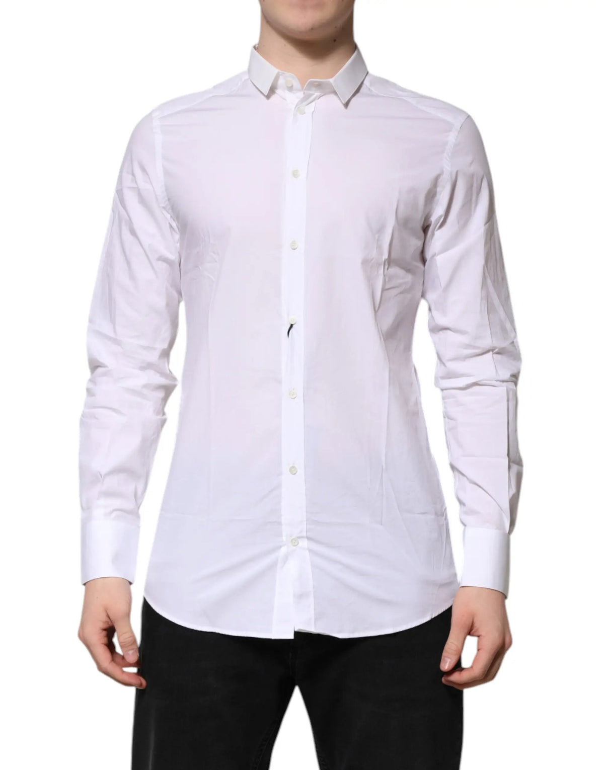 Chemise formelle blanche en coton dolce gabbana à manches longues avec col classique et boutonnage devant