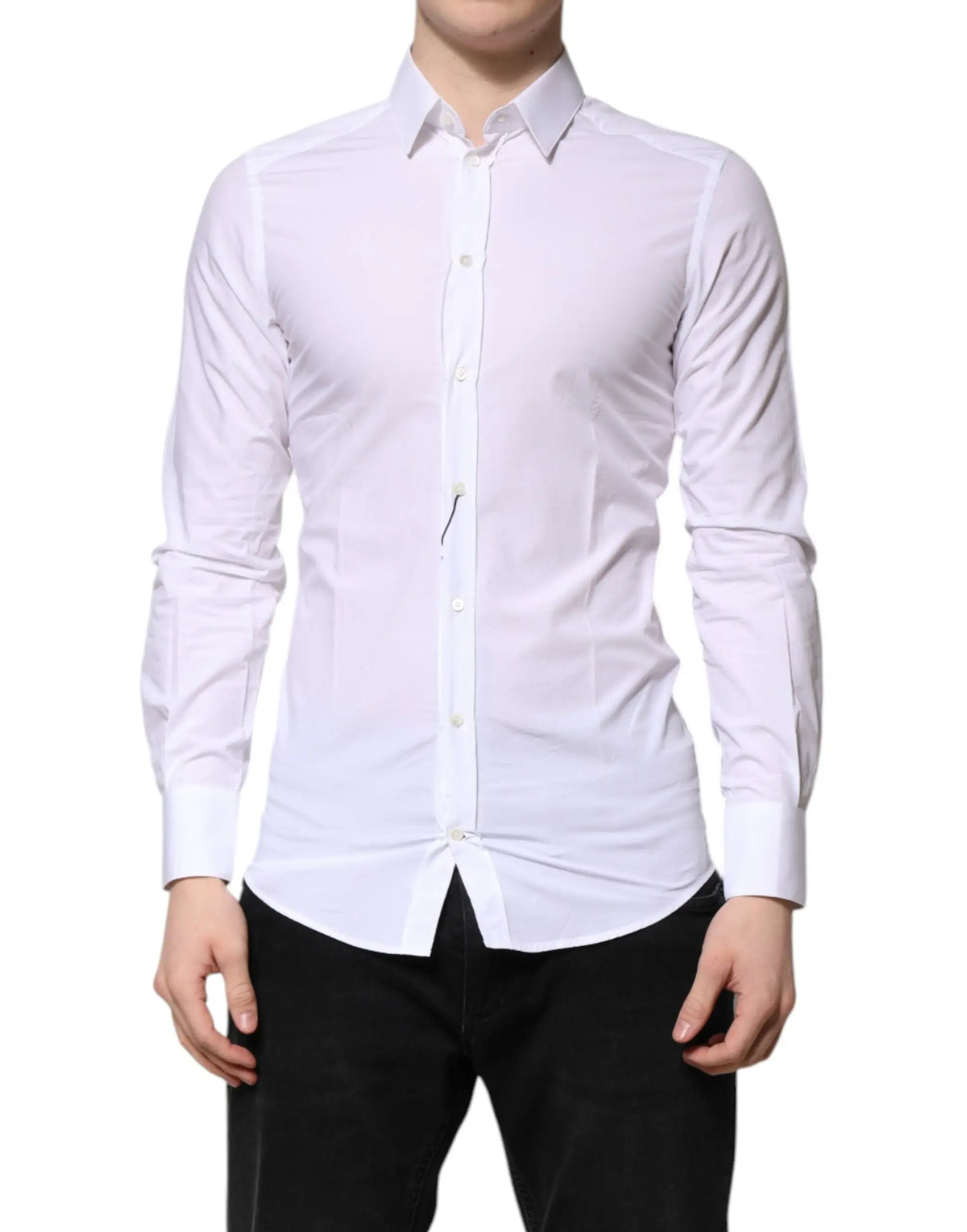 Chemise blanche pour homme dolce & gabbana en coton à manches longues avec col classique et boutonnage devant