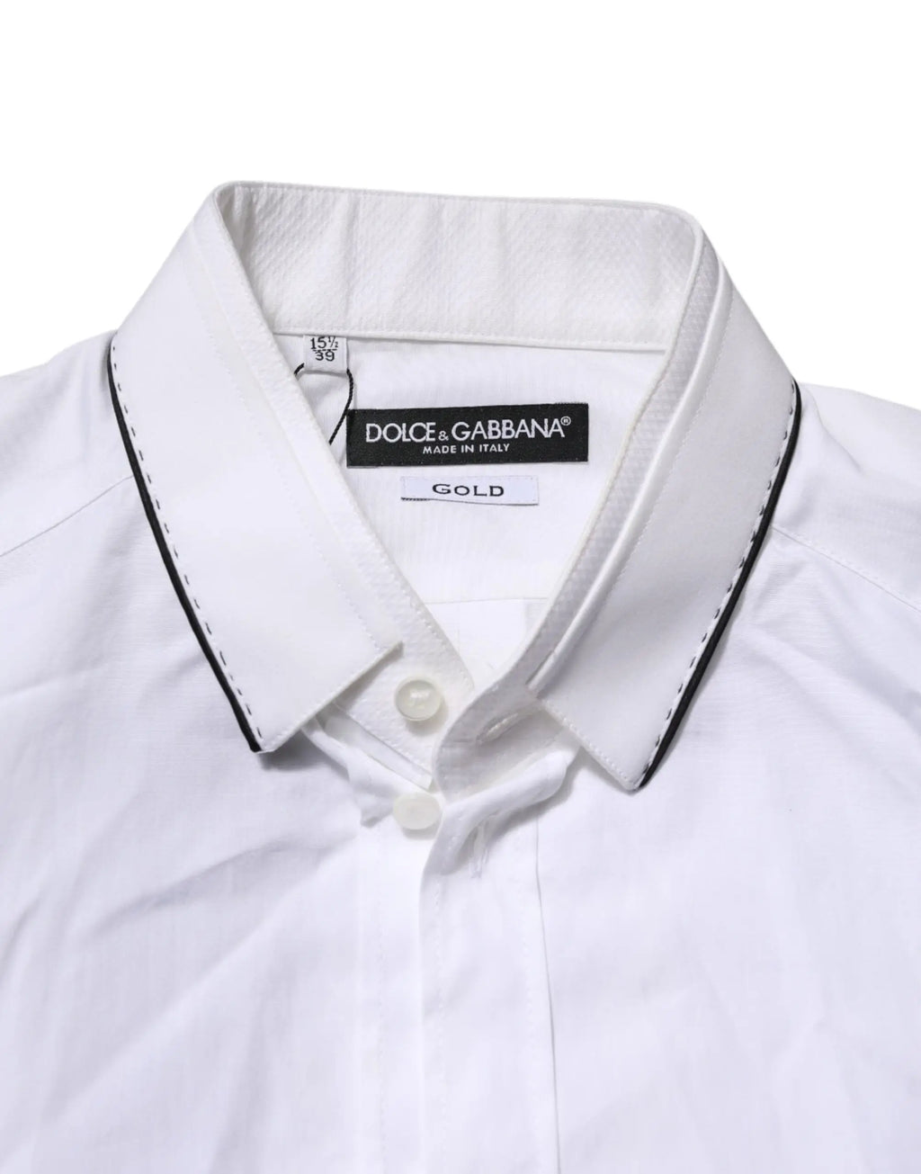 Chemise homme dolce gabbana blanche en coton avec surpiqûres noires contrastantes col et patte de boutonnage
