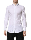 Chemise formelle blanche pour homme dolce & gabbana en coton avec manches longues et finitions noires subtiles au col et aux poignets