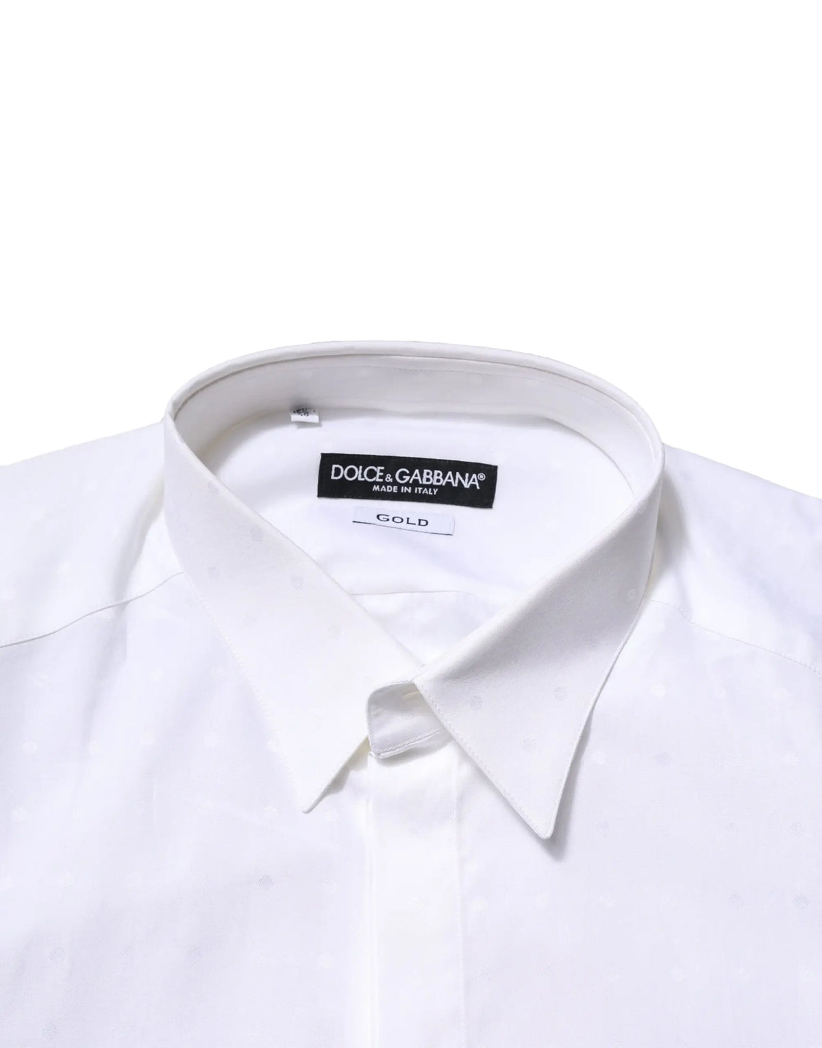 Chemise formelle blanche dolce & gabbana en coton avec col net et étiquette brodée en fil doré