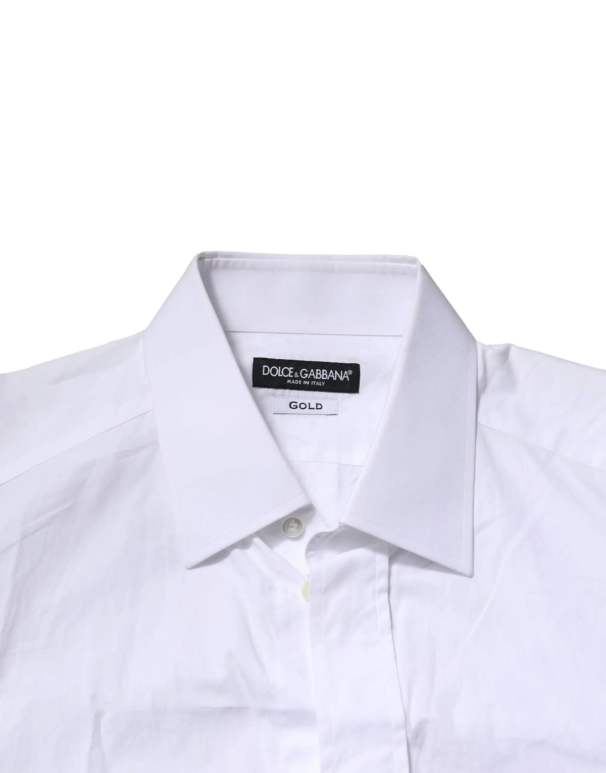 Chemise formelle blanche dolce gabbana en coton avec manches longues col net et étiquette fil or