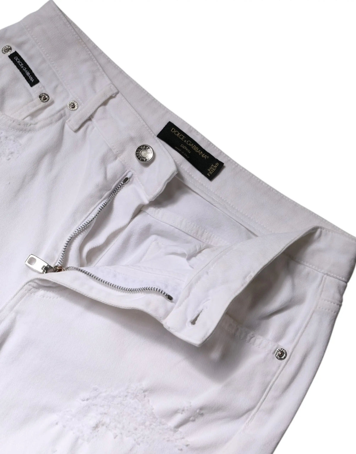 Jean skinny en denim blanc coton dolce & gabbana taille haute avec fermeture éclair et boutons argentés