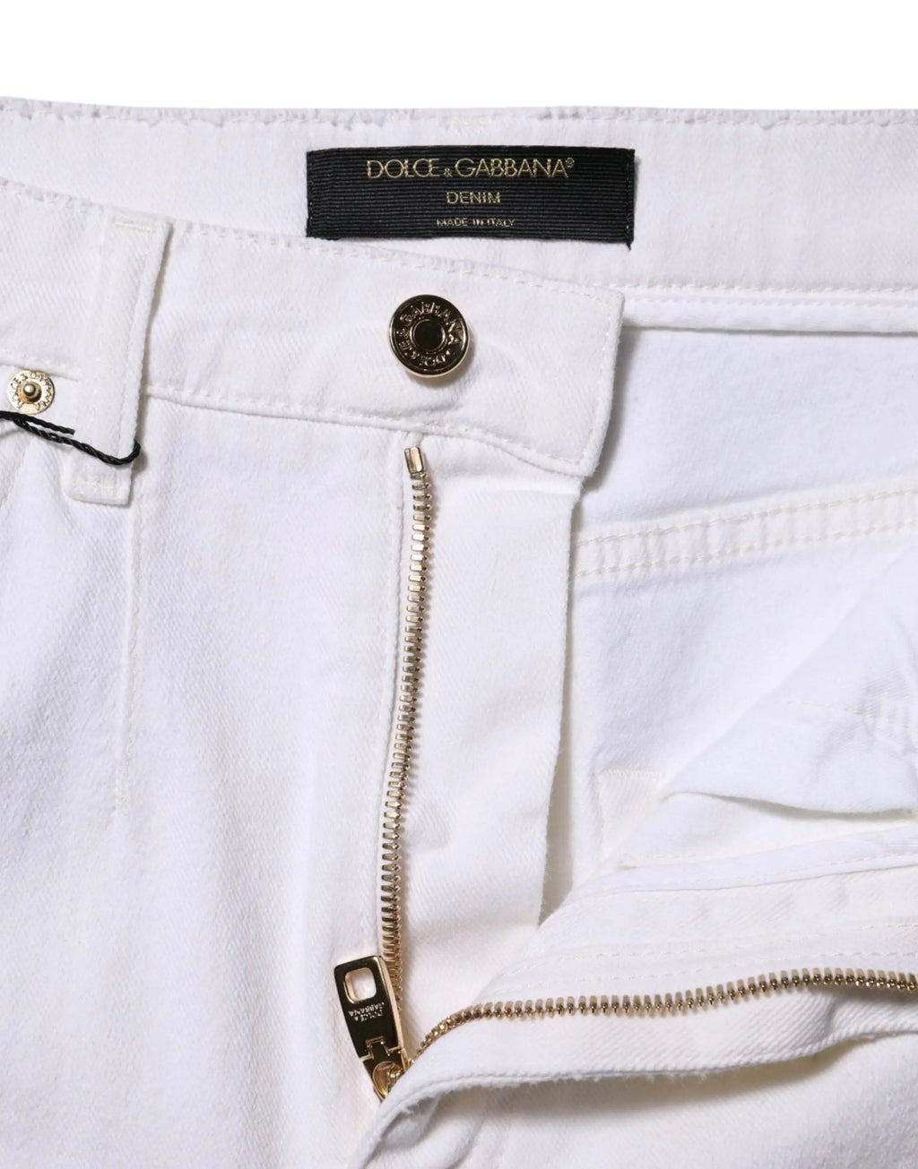 Jean en denim blanc dolce & gabbana en coton taille haute avec fermeture éclair et bouton dorés