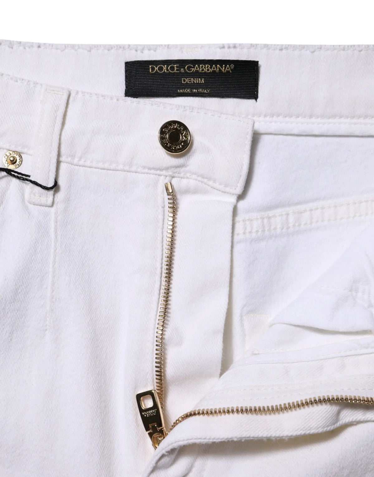 Jean en denim blanc dolce & gabbana en coton taille haute avec fermeture éclair et bouton dorés