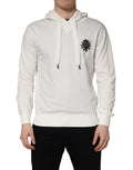 Dolce & Gabbana sweat à capuche en coton blanc avec patch floral noir brodé et cordons assortis