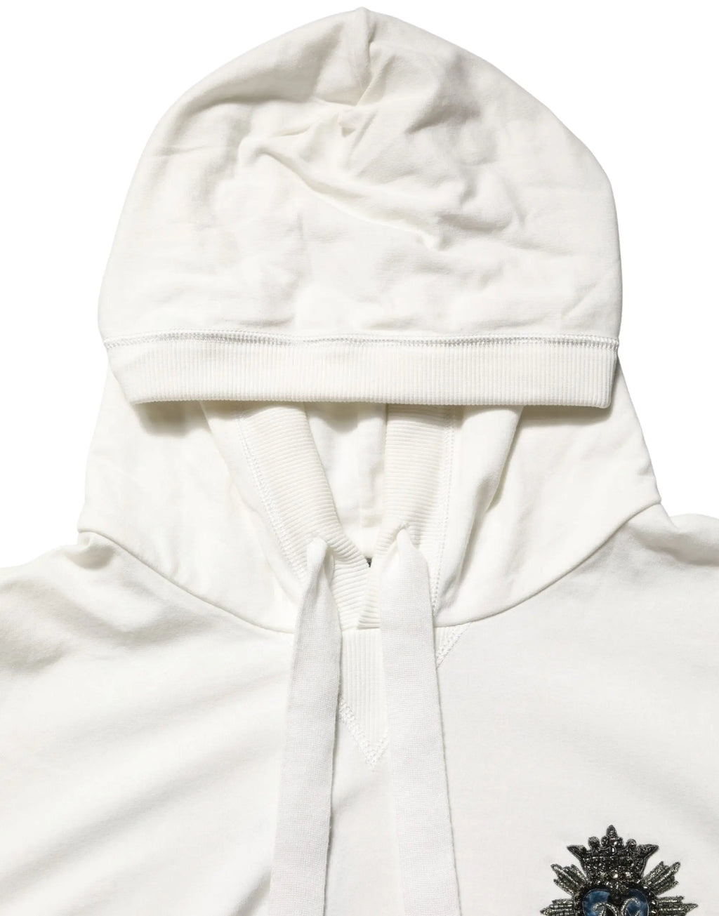 Sweat à capuche blanc en coton dolce & gabbana avec bordure côtelée et emblème brodé décoratif sur la poitrine