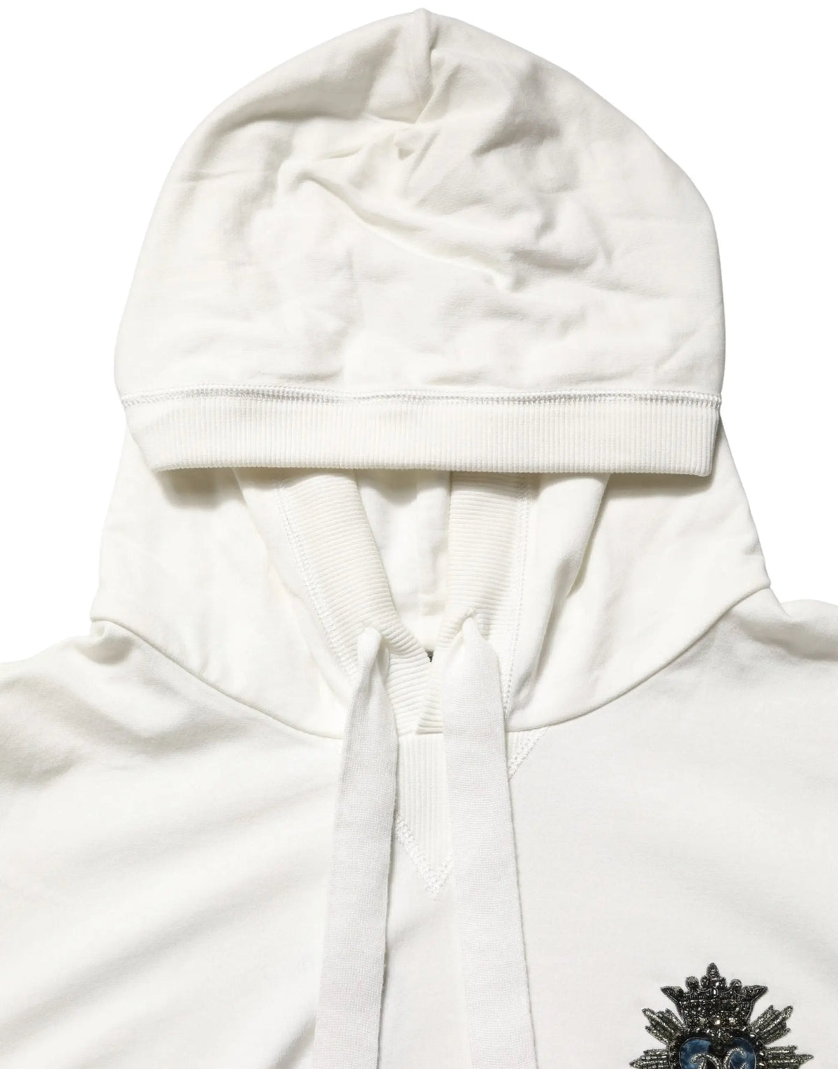 Sweat à capuche blanc en coton dolce & gabbana avec bordure côtelée et emblème brodé décoratif sur la poitrine