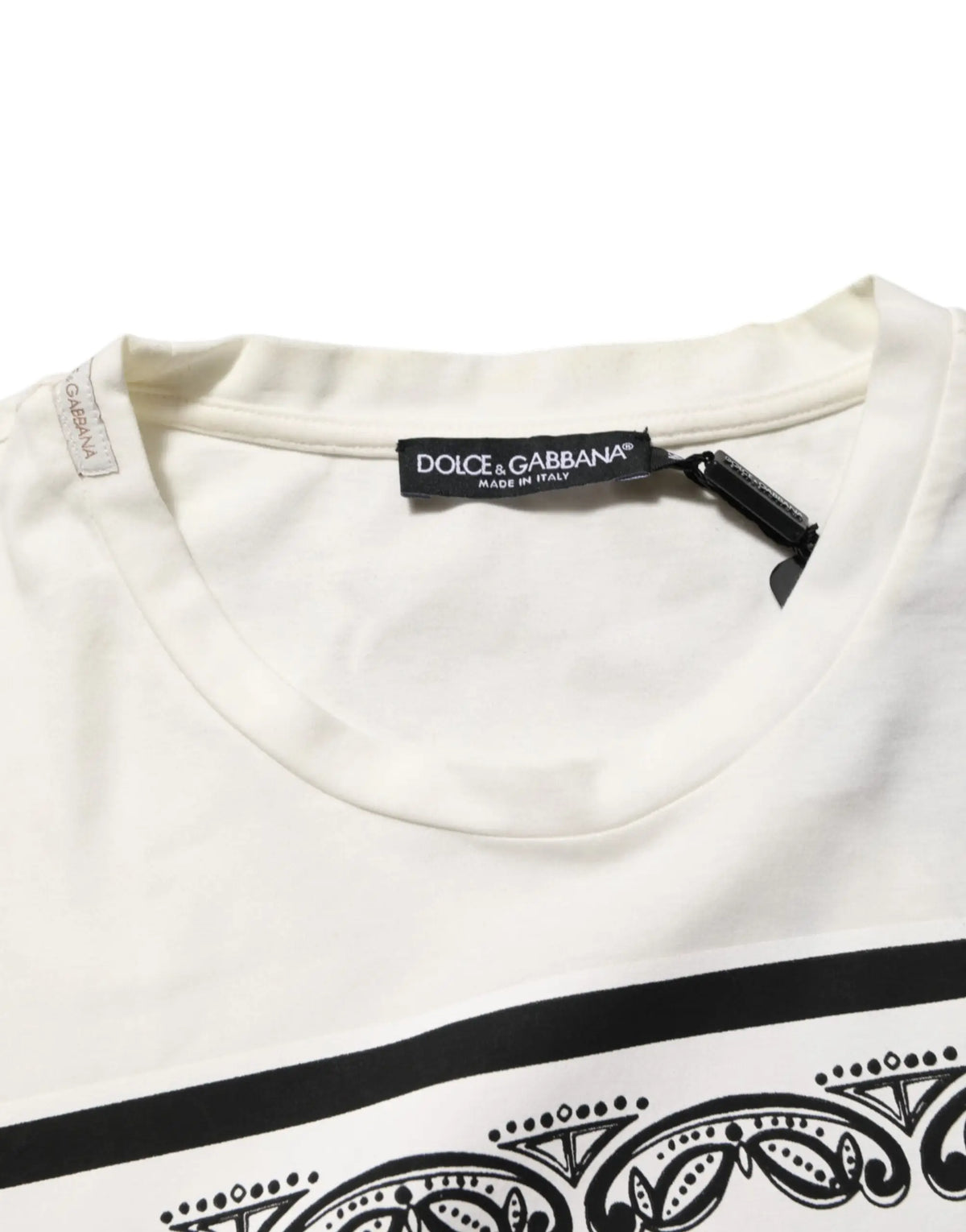 T-shirt homme dolce gabbana blanc en coton avec motif logo bandana noir orné et bande horizontale audacieuse