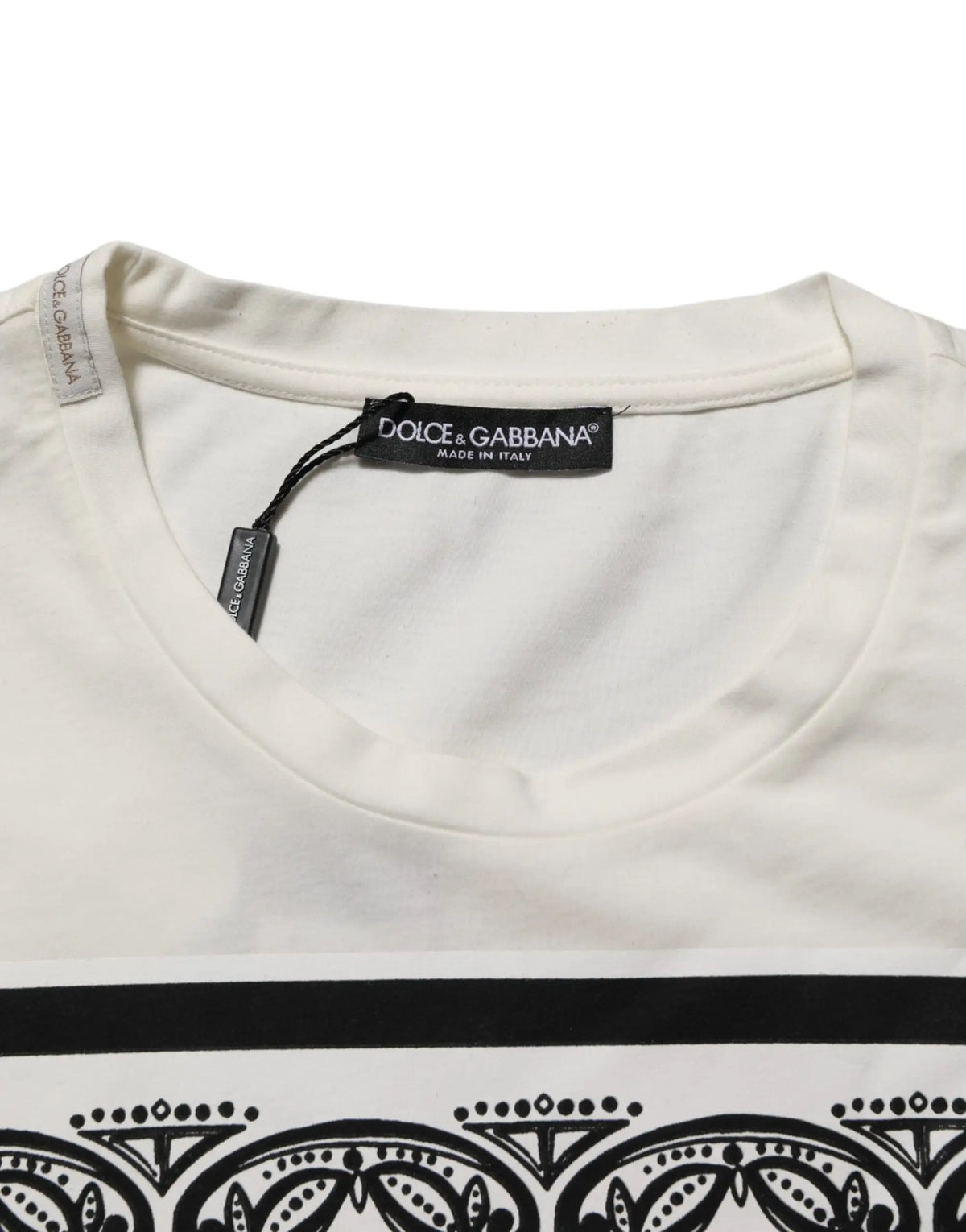 Dolce & gabbana t-shirt pour homme en coton blanc avec motif géométrique noir et étiquette made in italy