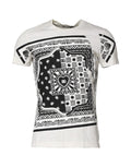 T-shirt blanc en coton dolce & gabbana avec imprimé bandana noir, motifs de cartes à jouer et logos dg répétés