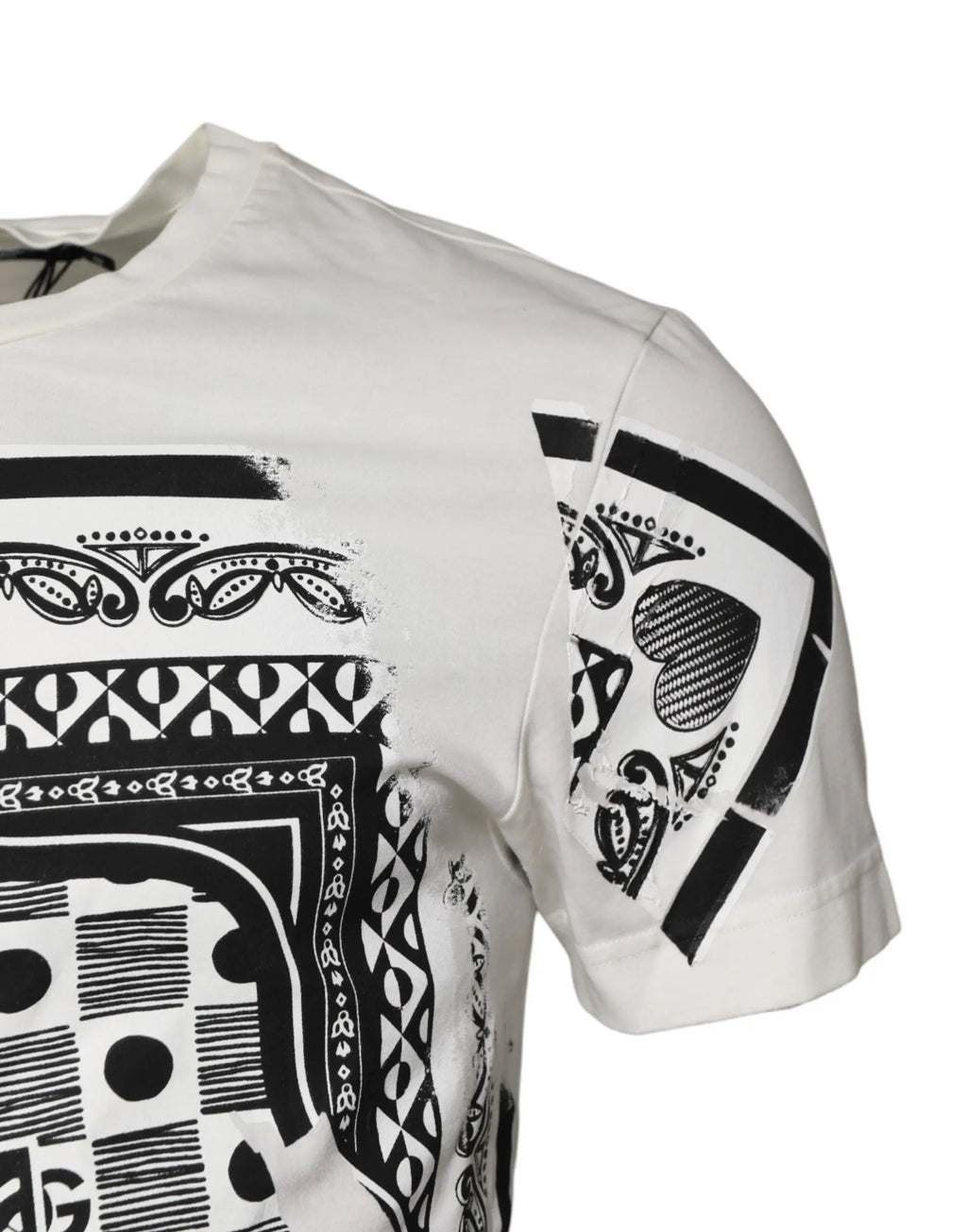 T-shirt blanc dolce & gabbana en coton avec manches courtes et imprimé noir graphique de cartes à jouer