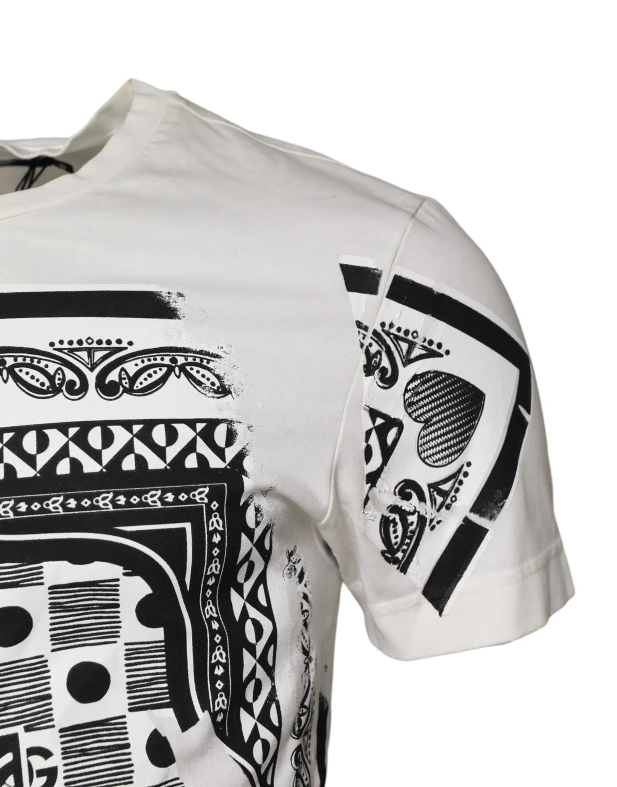 T-shirt blanc dolce & gabbana en coton avec manches courtes et imprimé noir graphique de cartes à jouer