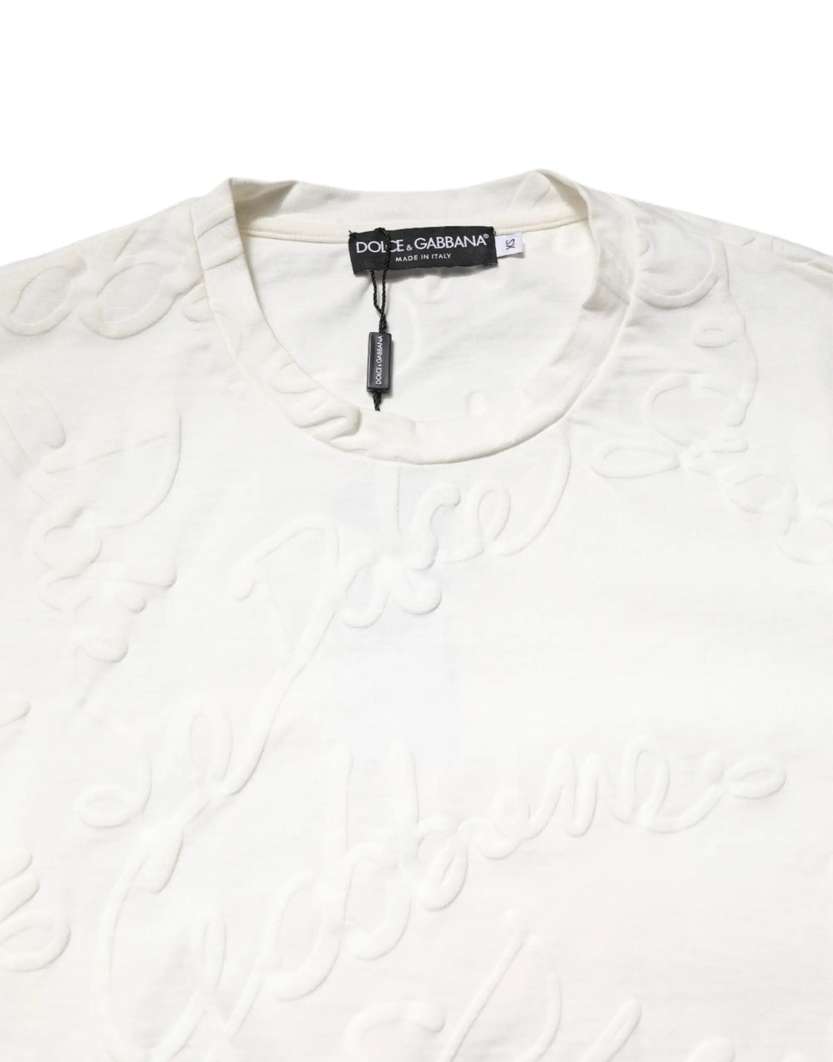 Dolce gabbana t shirt blanc en coton avec logo embossé et broderie florale détaillée