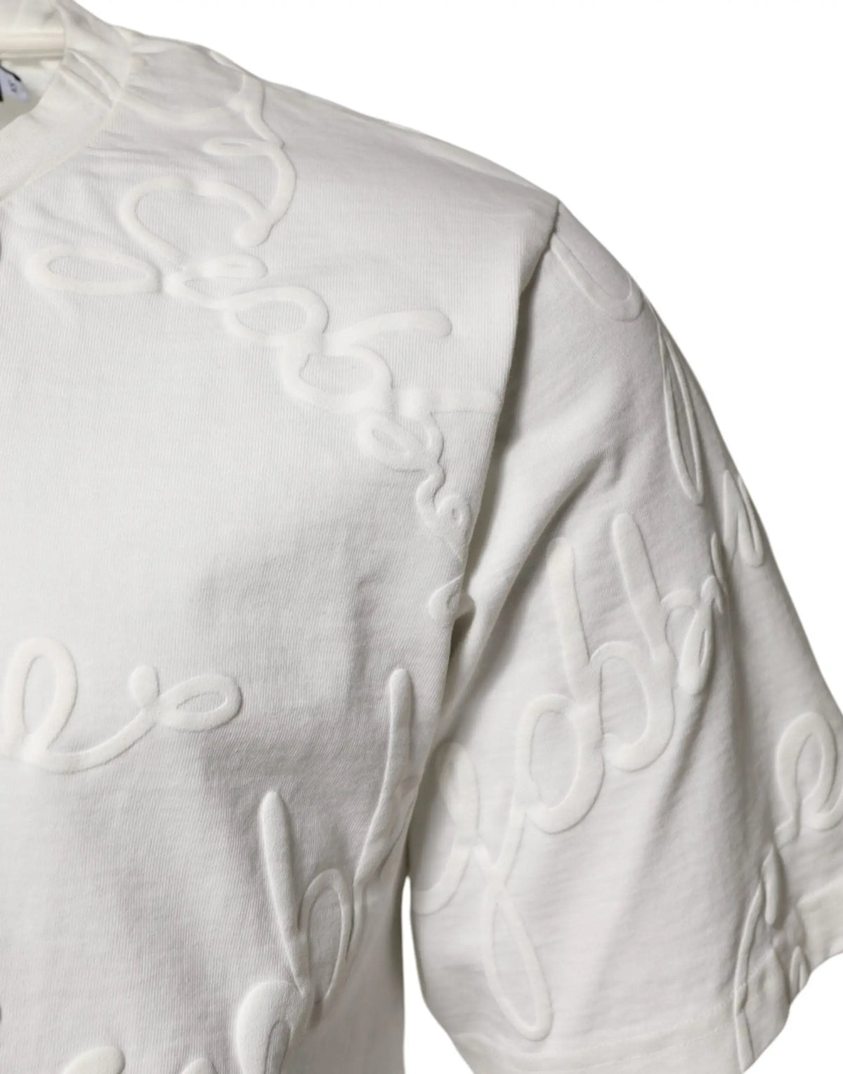 T-shirt blanc dolce & gabbana en coton avec logo embossé et broderie en relief en motif cursive fluide