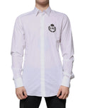 Chemise habillée blanche pour homme en coton dolce gabbana à manches longues avec logo roi brodé noir