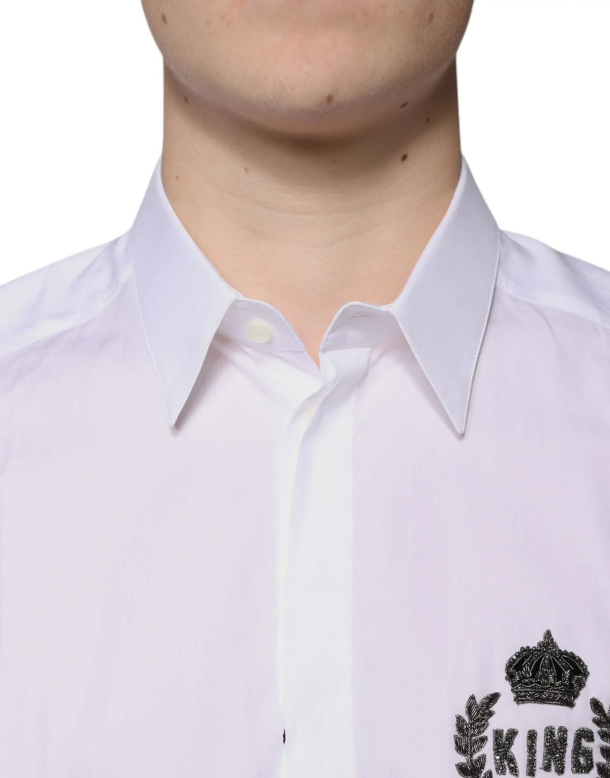 Chemise habillée pour homme dolce & gabbana en coton blanc avec couronne brodée noire et texte king sur la poitrine
