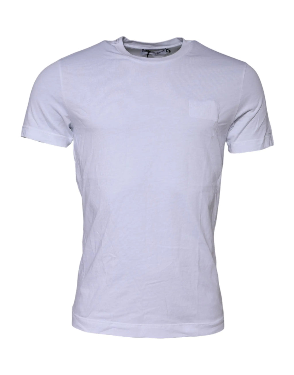 Dolce & gabbana t-shirt blanc en coton avec col rond et petite poche poitrine logo patch