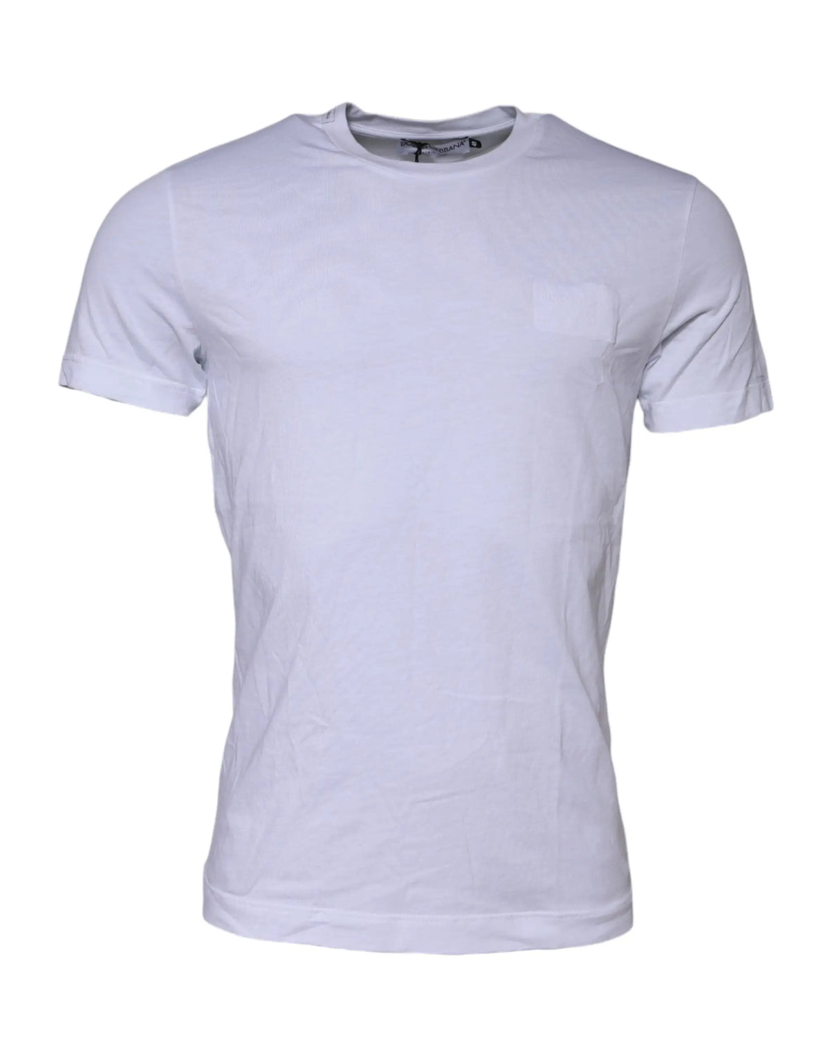 Dolce & gabbana t-shirt blanc en coton avec col rond et petite poche poitrine logo patch
