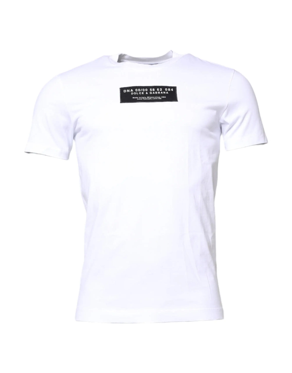 T-shirt blanc dolce & gabbana en coton avec étiquette noire logo blanc sur la poitrine col rond