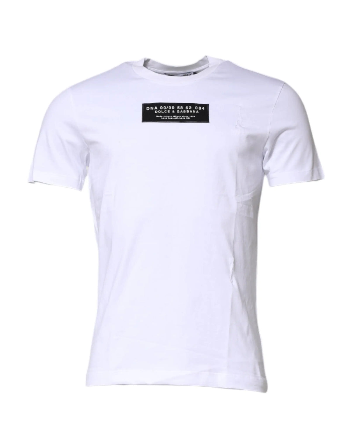 T-shirt blanc dolce & gabbana en coton avec patch logo noir et blanc sur la poitrine