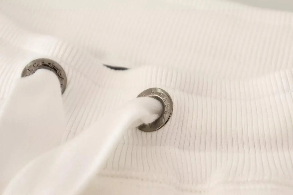 Cordon blanc côtelé avec œillets métalliques argentés gravés branding sur pantalon de jogging coton dolce gabbana