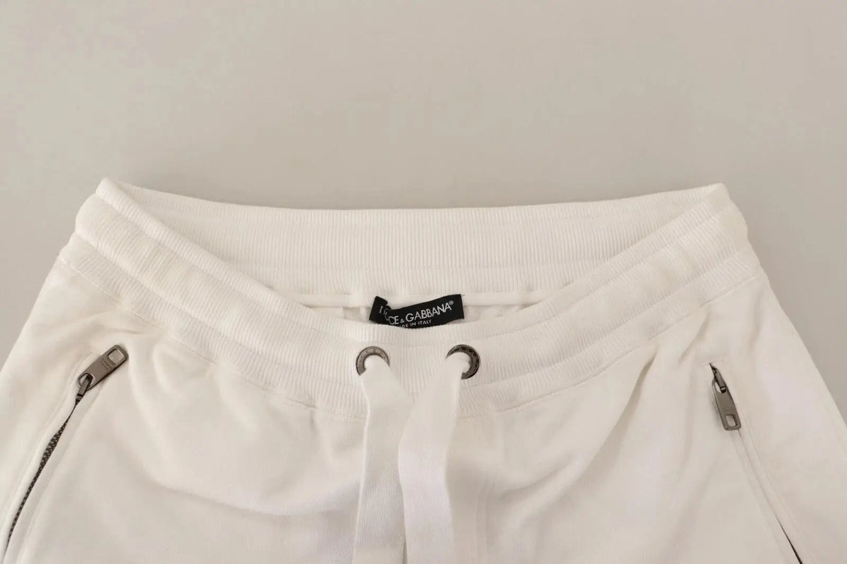 Pantalon de jogging dolce & gabbana blanc en coton avec patch logo, taille côtelée et fermetures éclair latérales