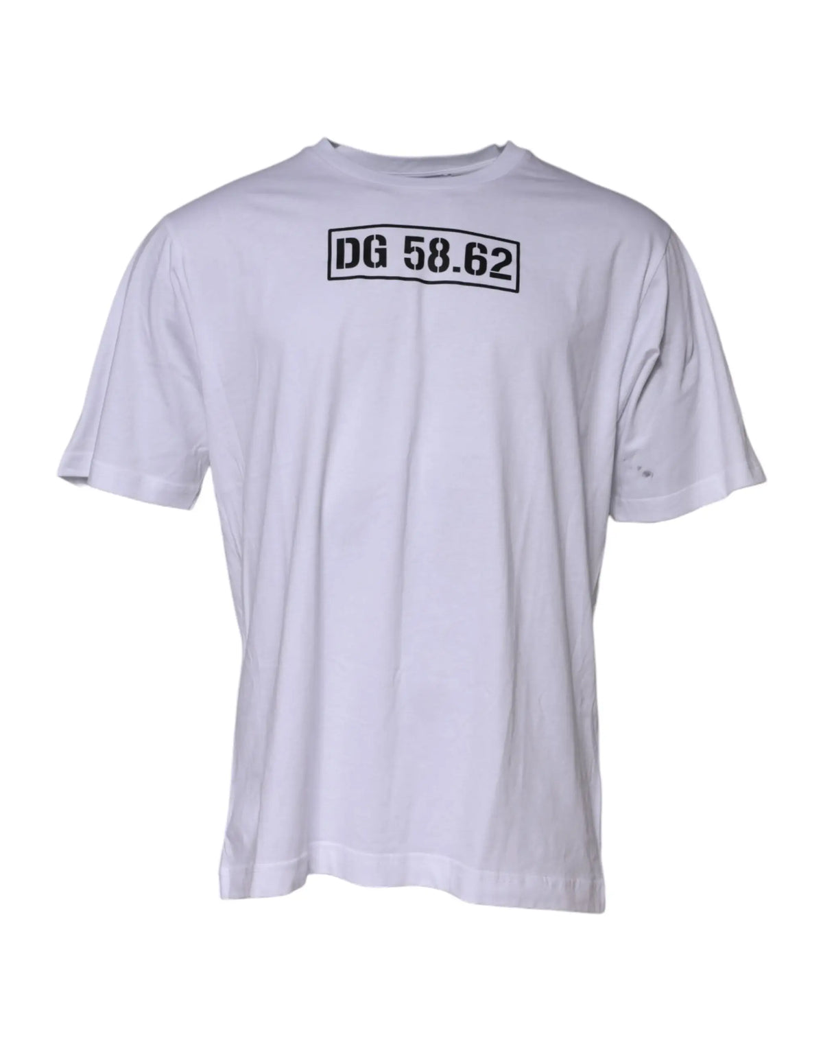 Dolce & gabbana t-shirt blanc en coton avec logo dg 58.62 noir imprimé sur la poitrine dans un encadré rectangulaire