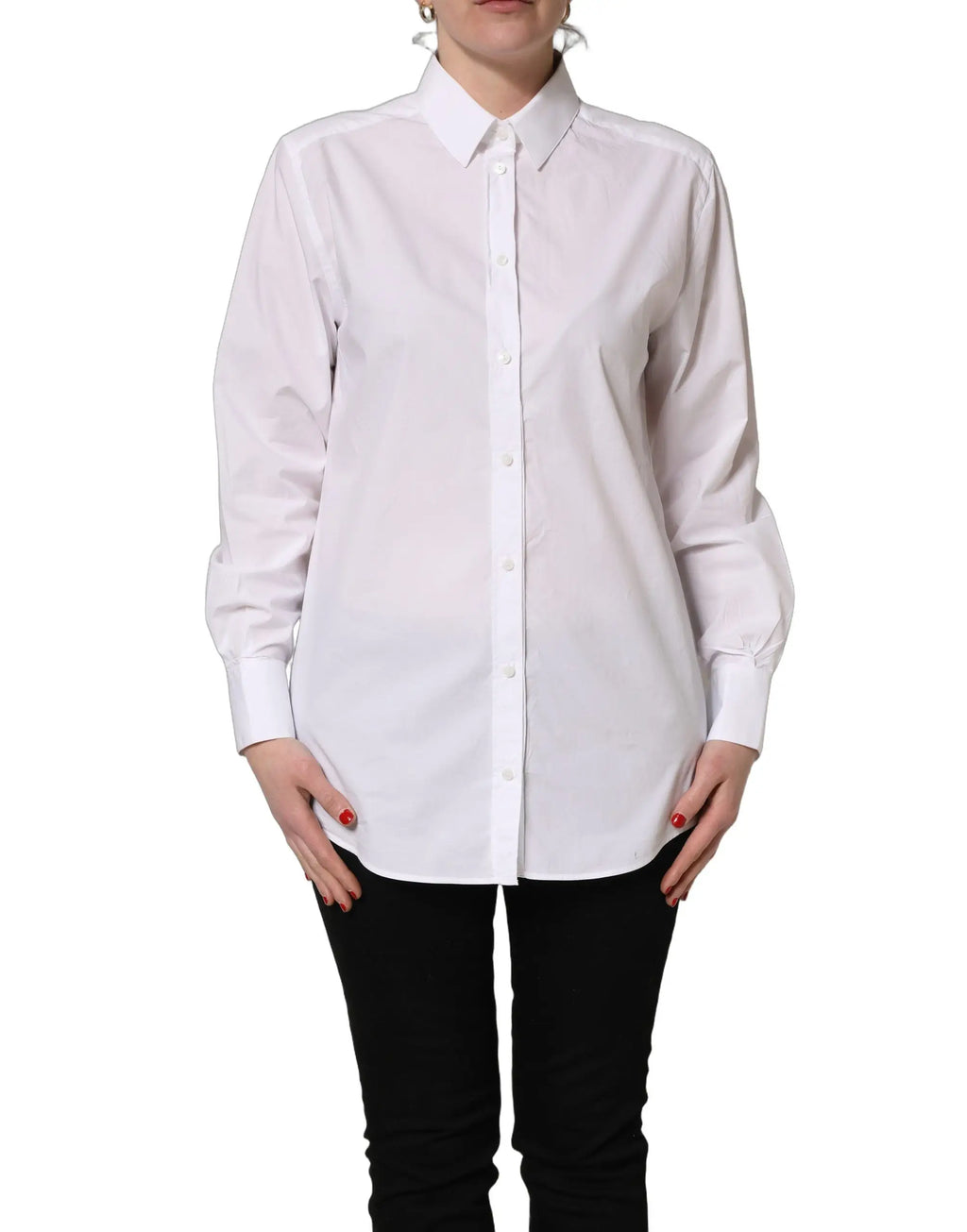 Chemise blanche à manches longues en coton dolce & gabbana avec col classique et boutons sur le devant