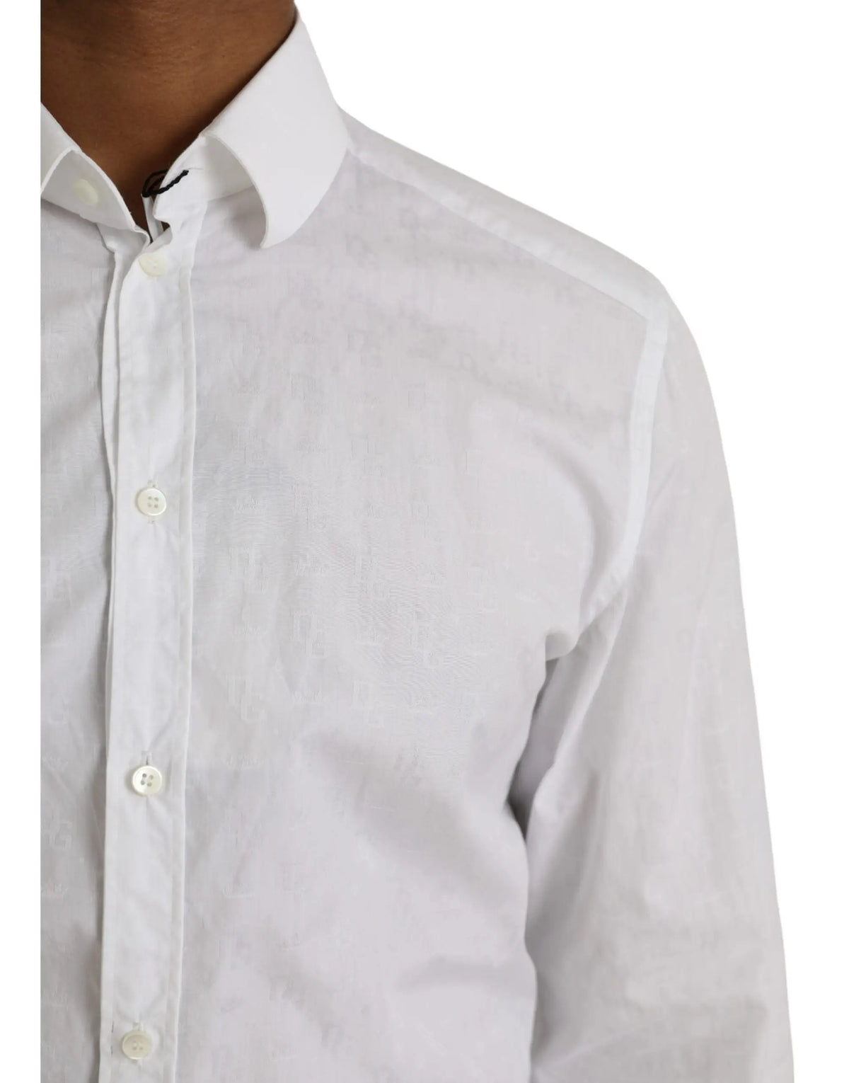 Chemise blanche à manches longues en coton dolce & gabbana avec col net et texture subtile