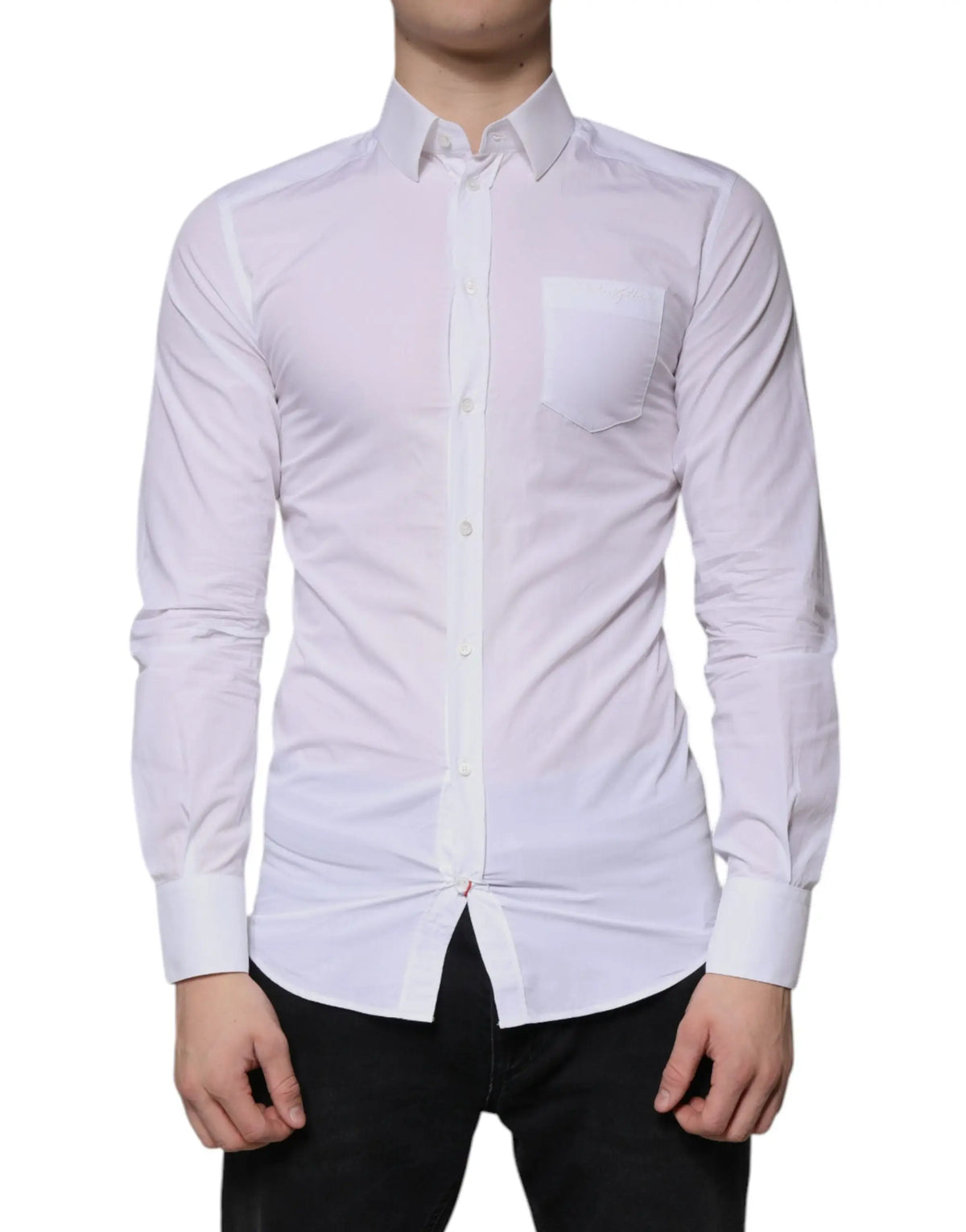 Chemise homme dolce gabbana blanche en coton manches longues ajustée col classique boutonnée sur le devant