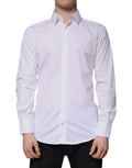 Chemise blanche dolce gabbana en coton à manches longues avec boutonnière et logo brodé subtil sur la poitrine