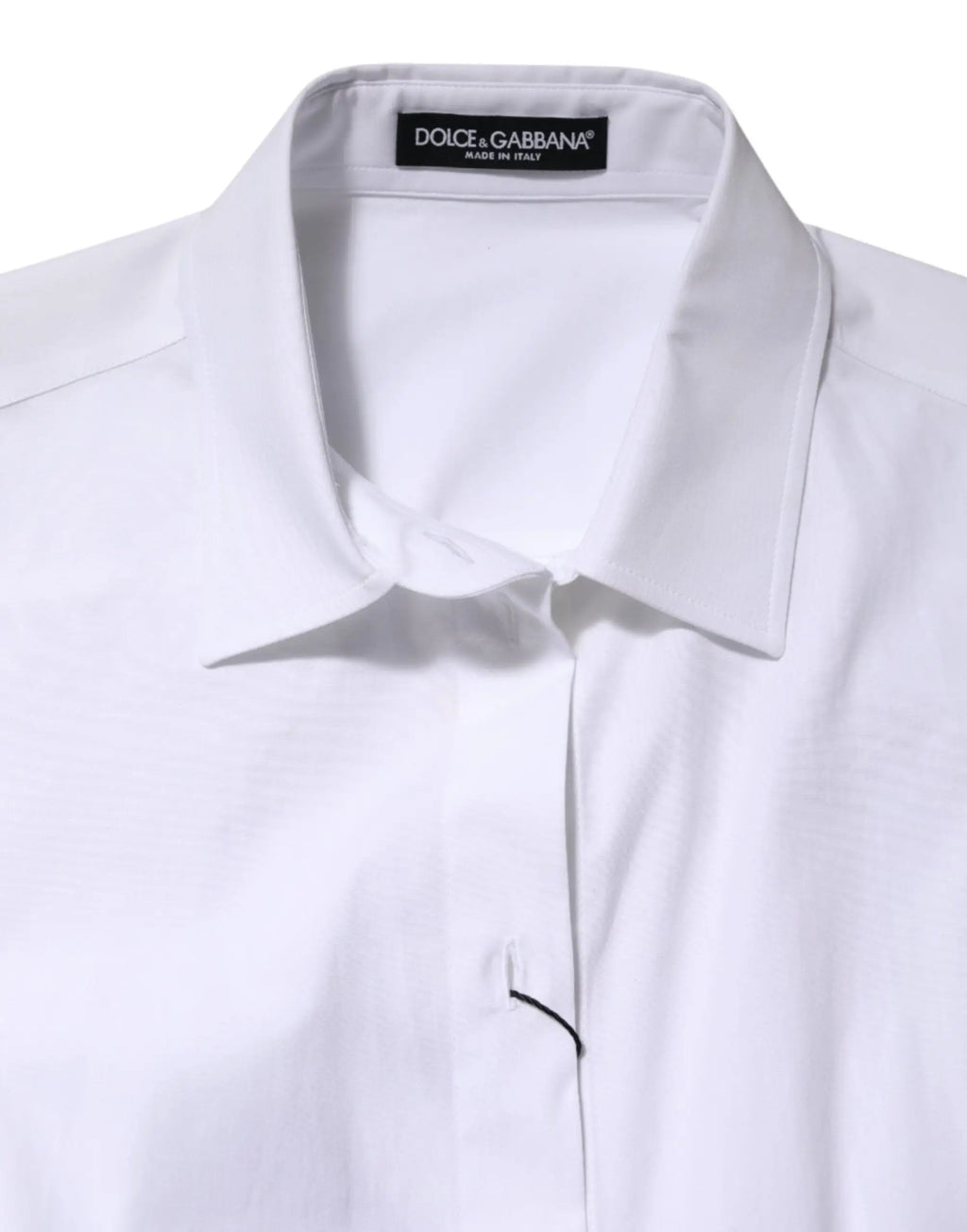 Chemise blanche dolce & gabbana en coton avec manches longues, col net et surpiqûres noires discrètes
