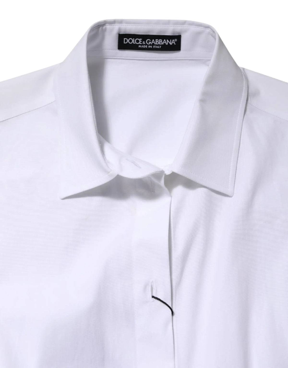 Chemise blanche dolce & gabbana en coton avec manches longues, col net et surpiqûres noires discrètes