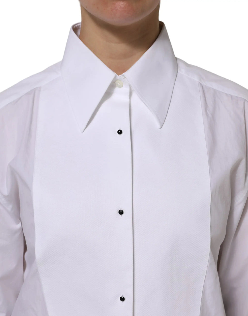 Dolce & Gabbana chemise blanche en coton manches longues avec col net et boutons noirs