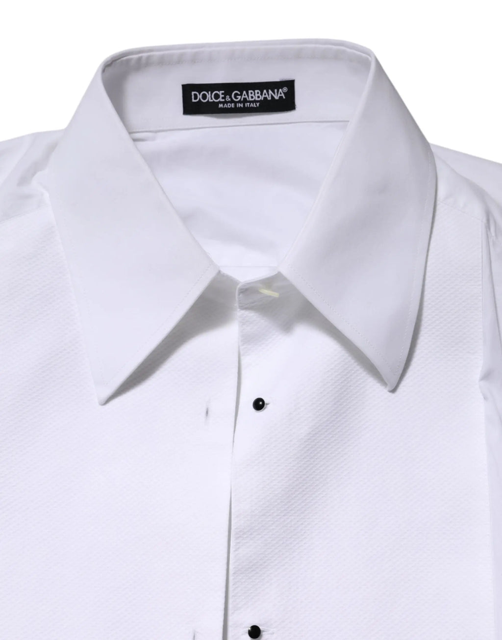 Chemise blanche dolce & gabbana en coton à manches longues avec col net et boutons noirs