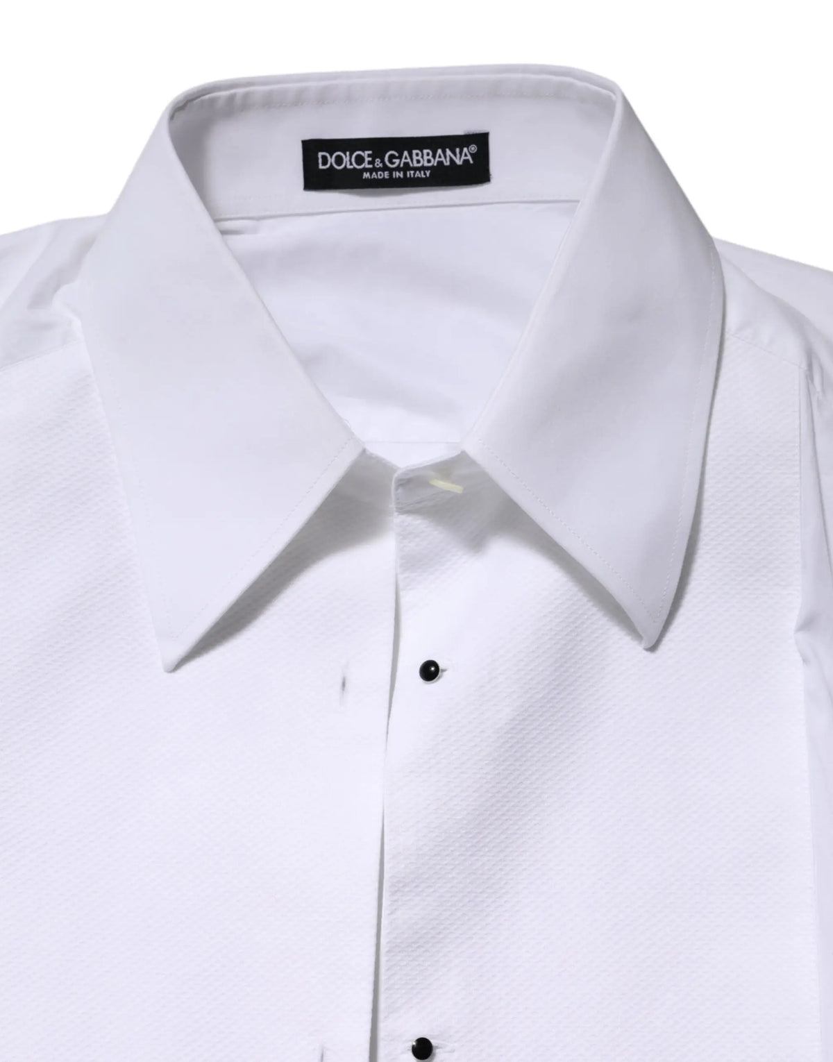 Chemise blanche dolce & gabbana en coton à manches longues avec col net et boutons noirs