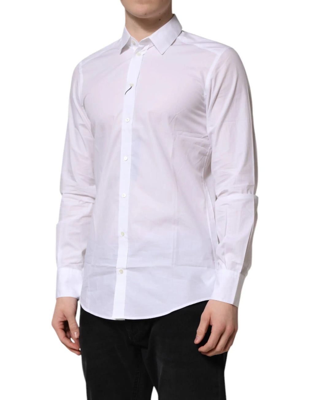 Chemise blanche en coton dolce & gabbana pour homme à manches longues col classique et boutonnage avant