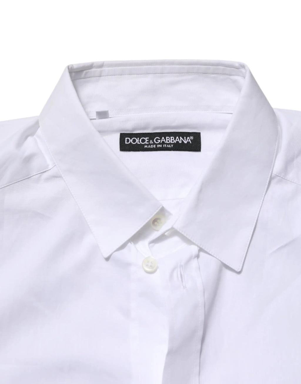 Chemise blanche dolce & gabbana en coton à manches longues avec col net et patte de boutonnage formelle