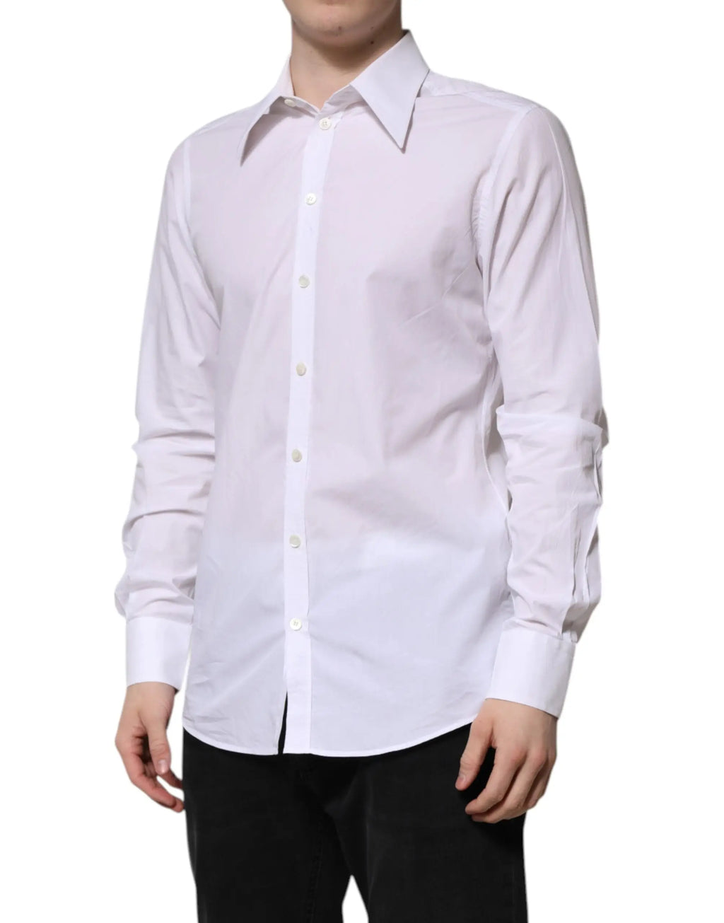 Chemise blanche dolce gabbana en coton à manches longues avec col classique et boutonnage sur le devant