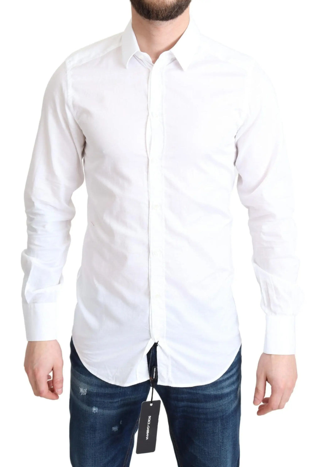 Chemise formelle blanche dolce gabbana pour homme en coton manches longues col classique coupe ajustée