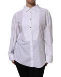 Blouse blanche dolce & gabbana en coton avec panneau plissé contrastant sur le devant et manches longues formelles