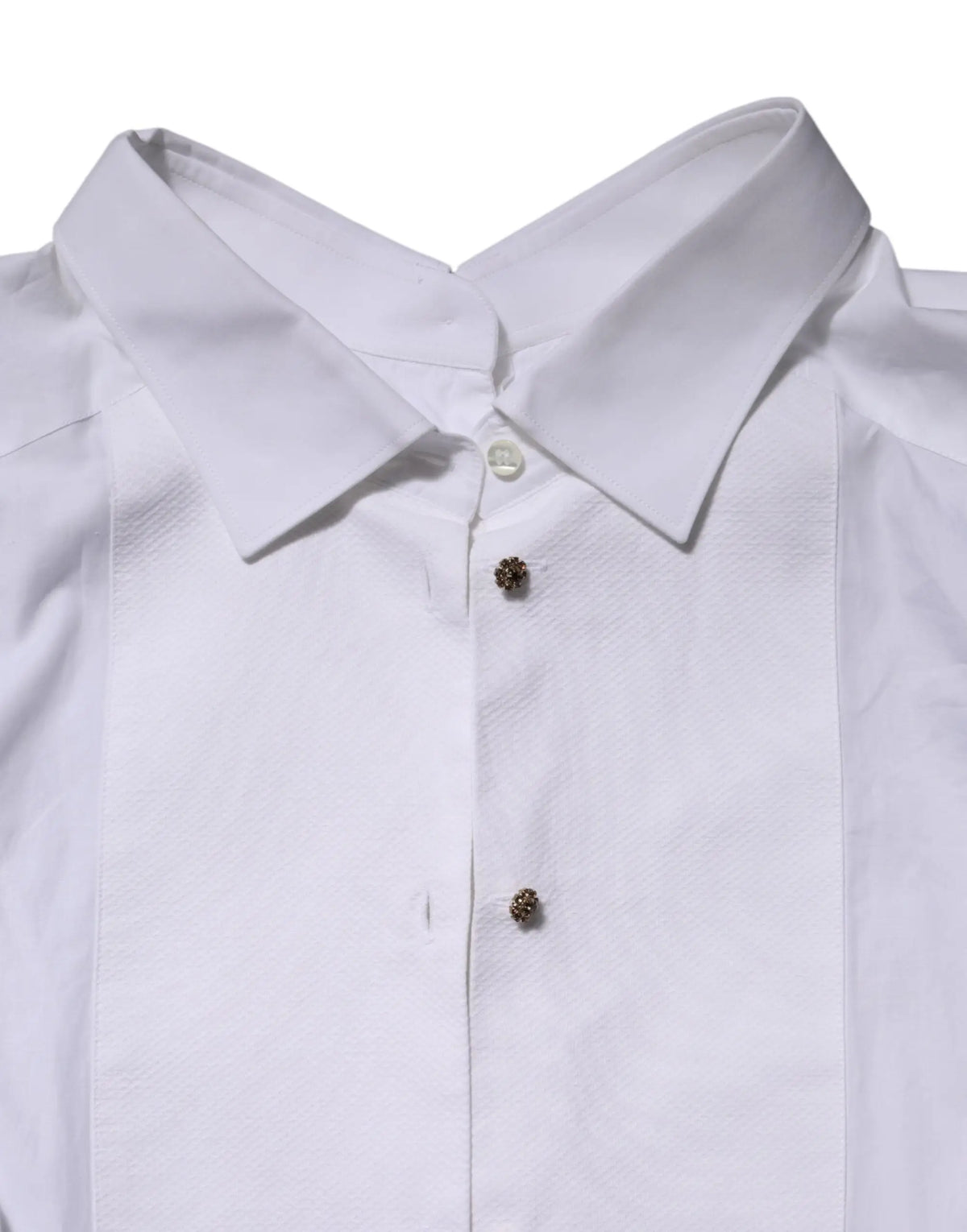 Chemise formelle blanche dolce & gabbana en coton à manches longues avec texture subtile et deux boutons sombres au col