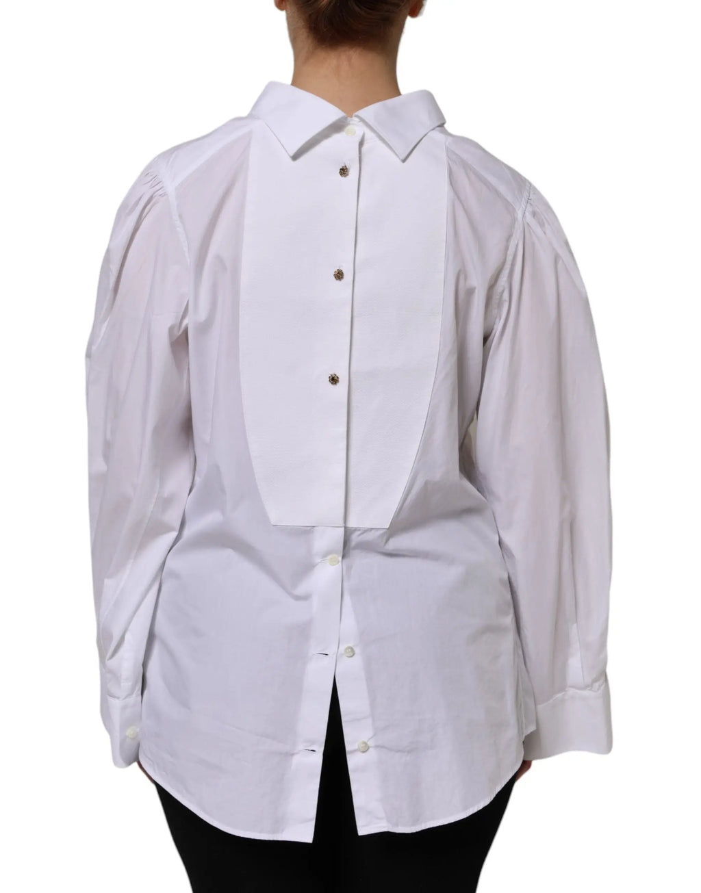 Blouse blanche dolce & gabbana en coton avec col structuré et manches longues pour tenue formelle