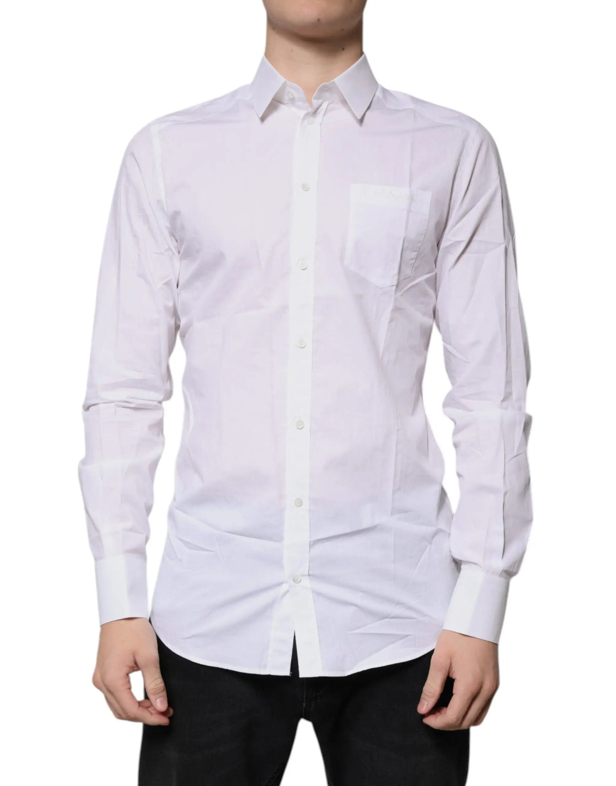 Chemise blanche dolce & gabbana en coton à manches longues avec col classique et poche poitrine