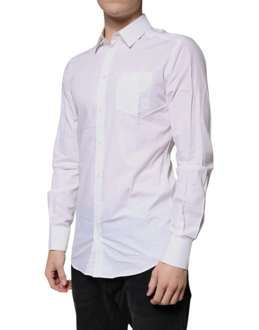 Chemise habillée dolce & gabbana blanche en coton manches longues avec col classique et poche poitrine