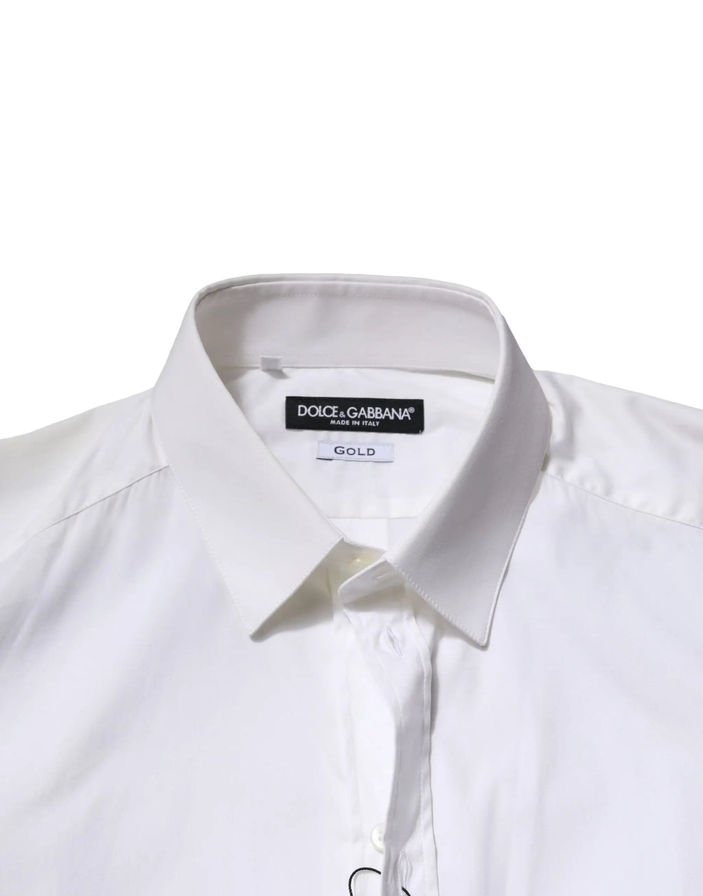 Chemise homme blanche dolce gabbana en coton manches longues avec col net et détails dorés subtils formels