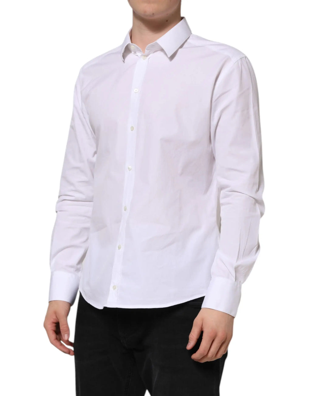 Chemise formelle blanche en coton dolce & gabbana à manches longues avec col classique et boutonnage sur le devant