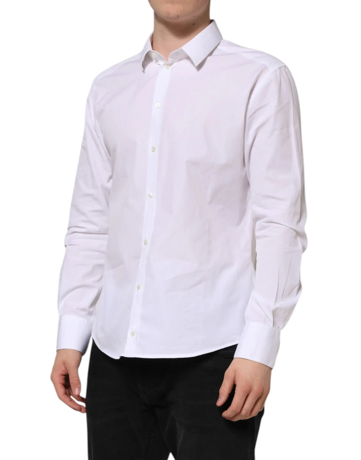 Chemise formelle blanche en coton dolce & gabbana à manches longues avec col classique et boutonnage sur le devant